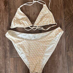 Monday Swimwear S Triangle Top Adjustable Strings and L Bottoms Geometric Print